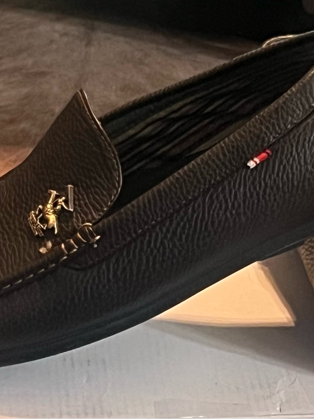 Polo by Ralph Lauren Black Pebbled Leather Loafer with Gold Pony Accent
